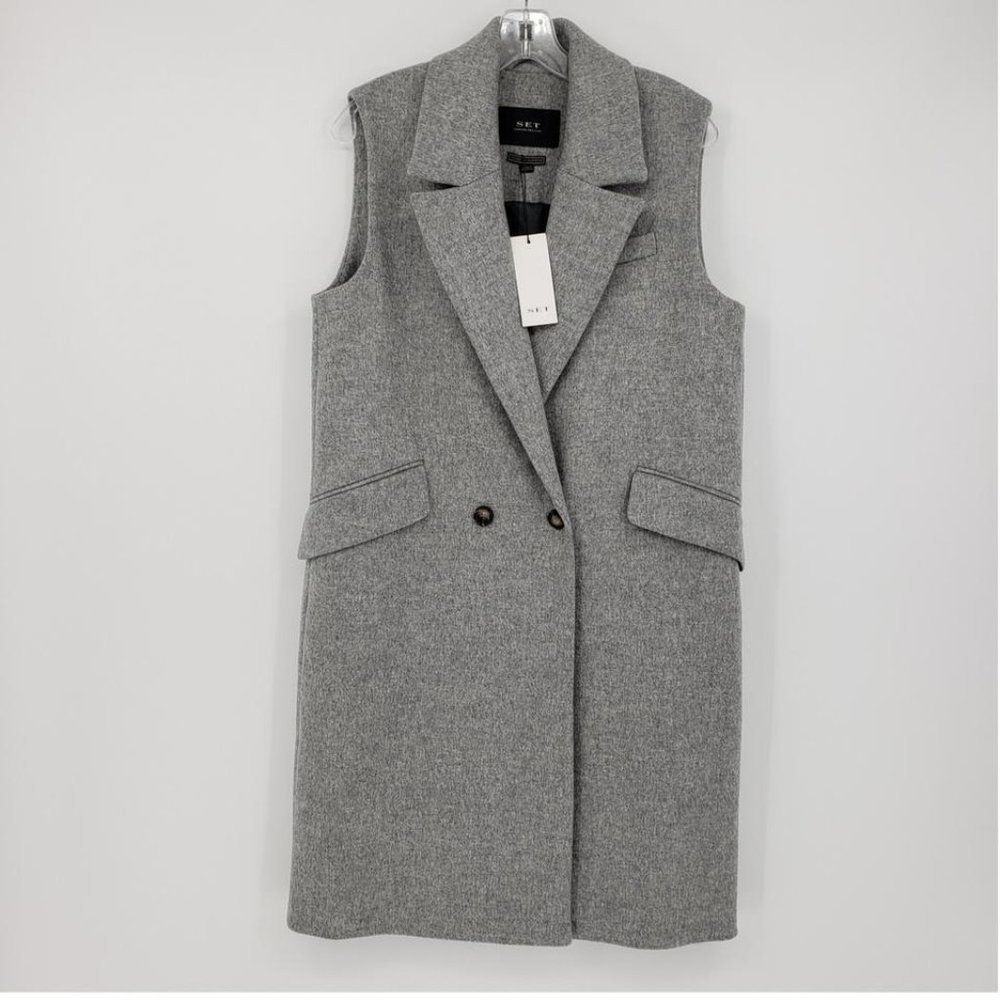 SET Urban Deluxe Double Breasted Sleeveless Wool Coat Light Grey